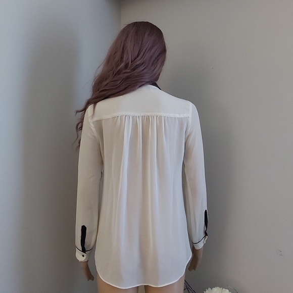 ZARA sheer blouse top polo shirt cream black - Picture 6 of 12